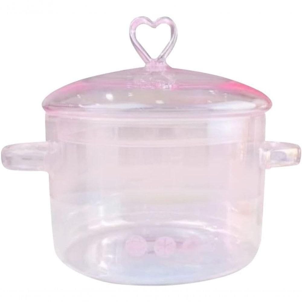 Panela De Vidro Com Tampa E Alça, Panela De Vidro Transparente Para Sopa, Macarrão, Comida Para Bebê, Rosa, 1500ml