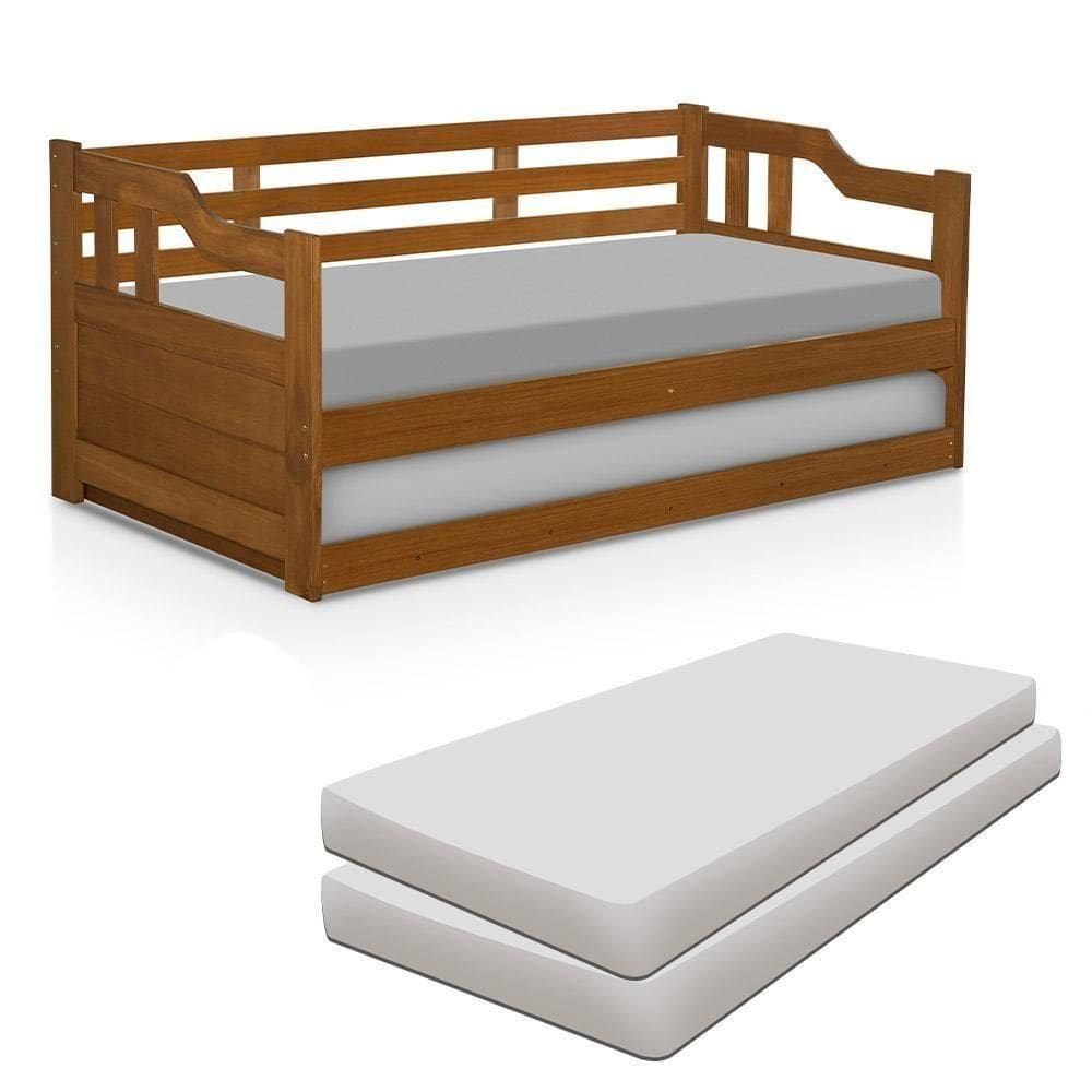 Sofá Cama Com 2 Colchões De Solteiro E Auxiliar Madeira Maciça