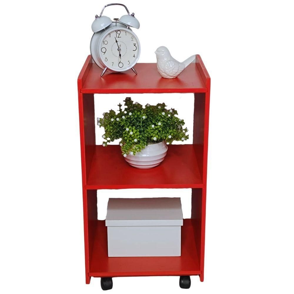 Mesa De Cabeceira Com Rodinhas Giratórias 100% Mdf Vermelho
