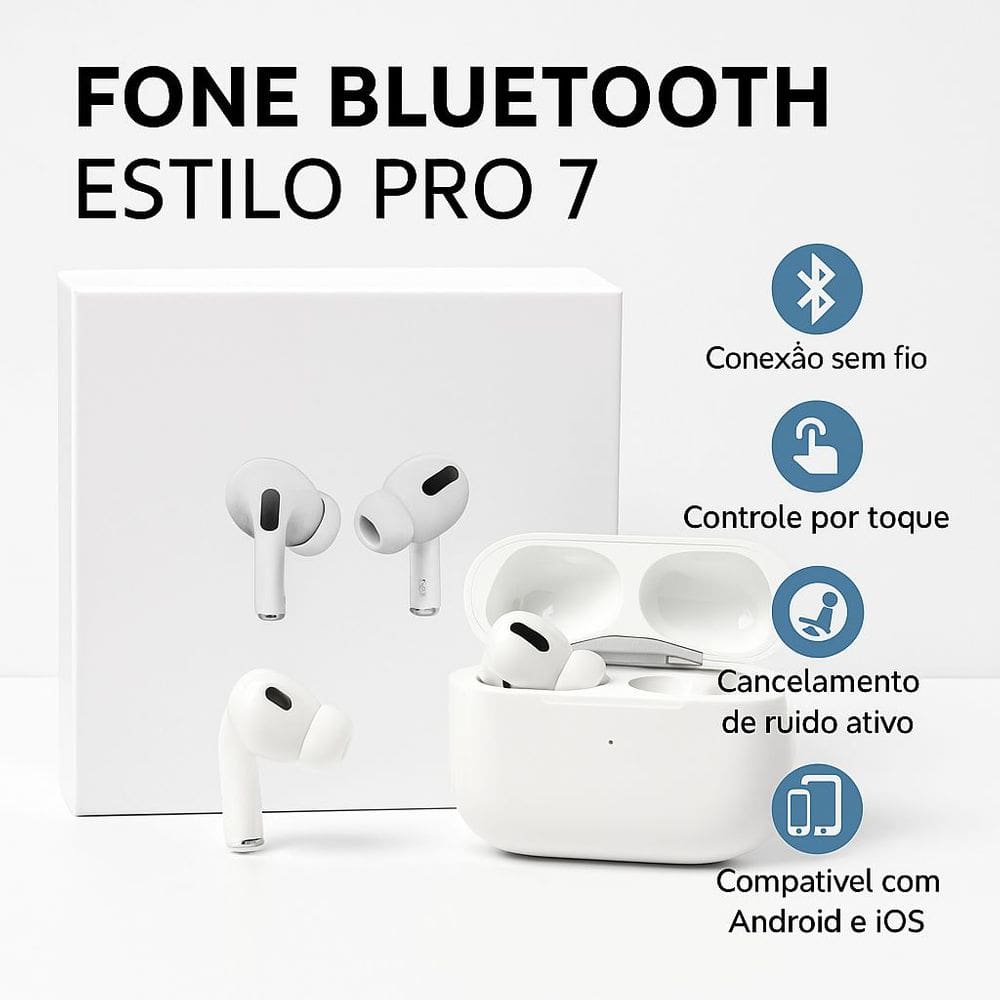 Fone Bluetooth Estilo Pro 7 com Borracha ? Touch, ANC, Última Geração