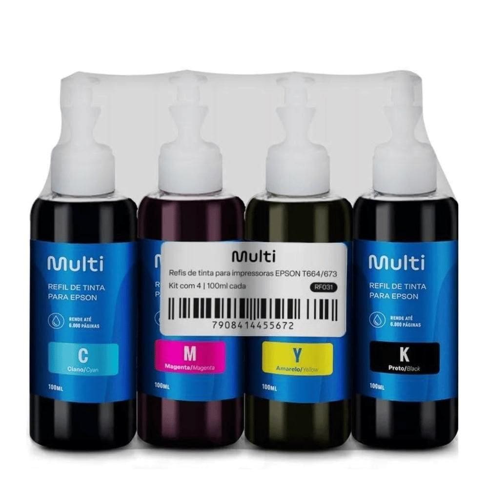 Refil De Tinta Multilaser Epson 100ml Kit Com 4
