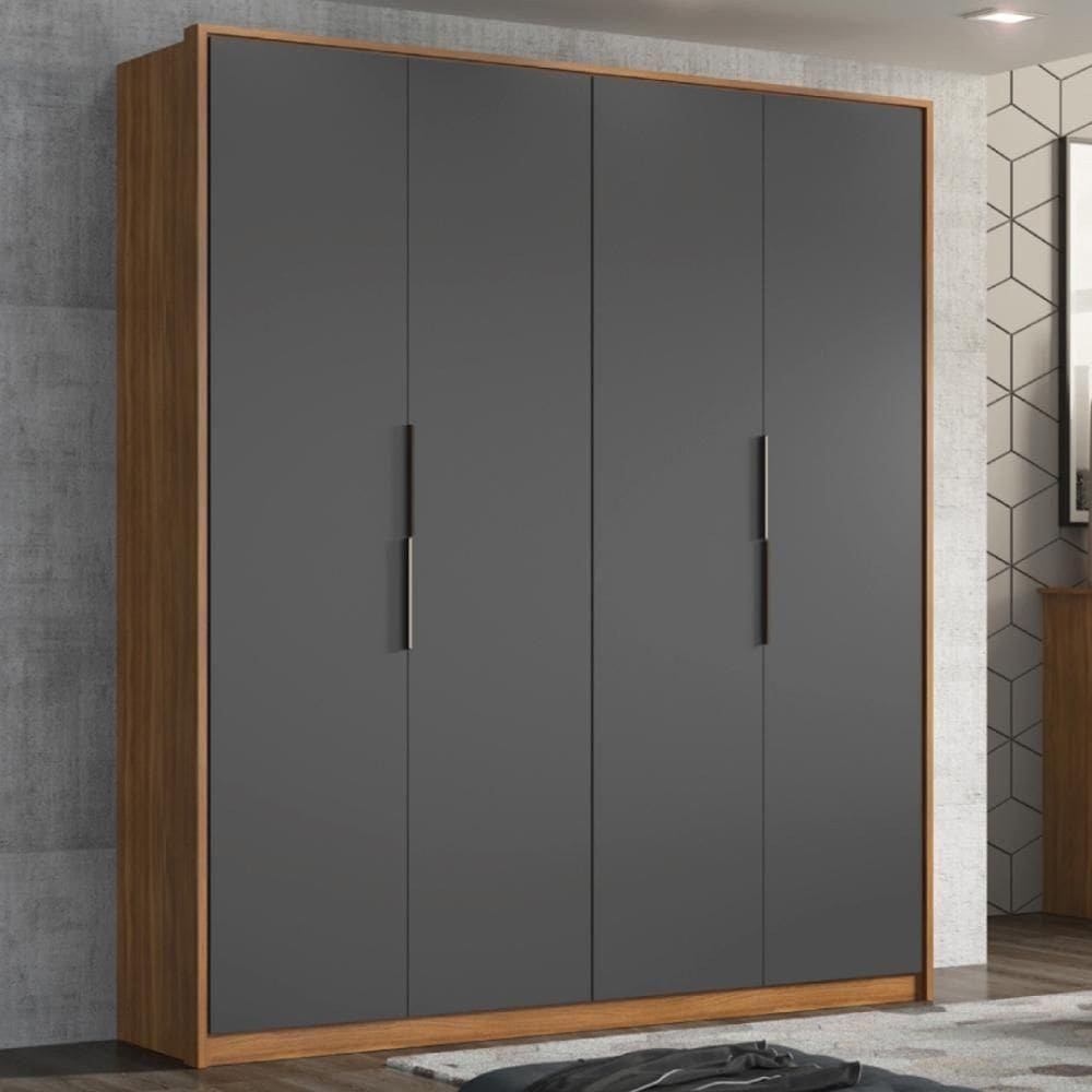 Guarda Roupa Casal 4 Portas E 3 Gavetas Attore Amêndola-grafito