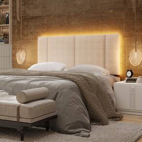 Cabeceira Casal Estofada Com Led Boucle Bege