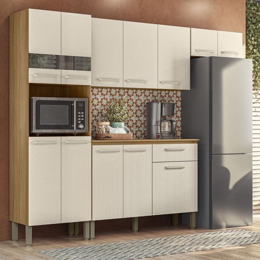 Armário De Cozinha Completa Mdf 12 Portas Com Balcão Versalhes Plus Freijó-soft
