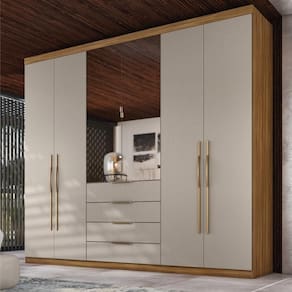 Guarda Roupa Casal 6 Portas Com Espelho E 4 Gavetas Giardino Tx Amêndola Touch-nude