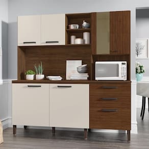 Armario De Cozinha Compacta 7 Portas 2 Gavetas Nogueira-off White-ripado