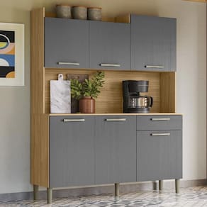 Armário De Cozinha Compacta Mdf 6 Portas 1 Gaveta Gênova Plus Freijó-gris