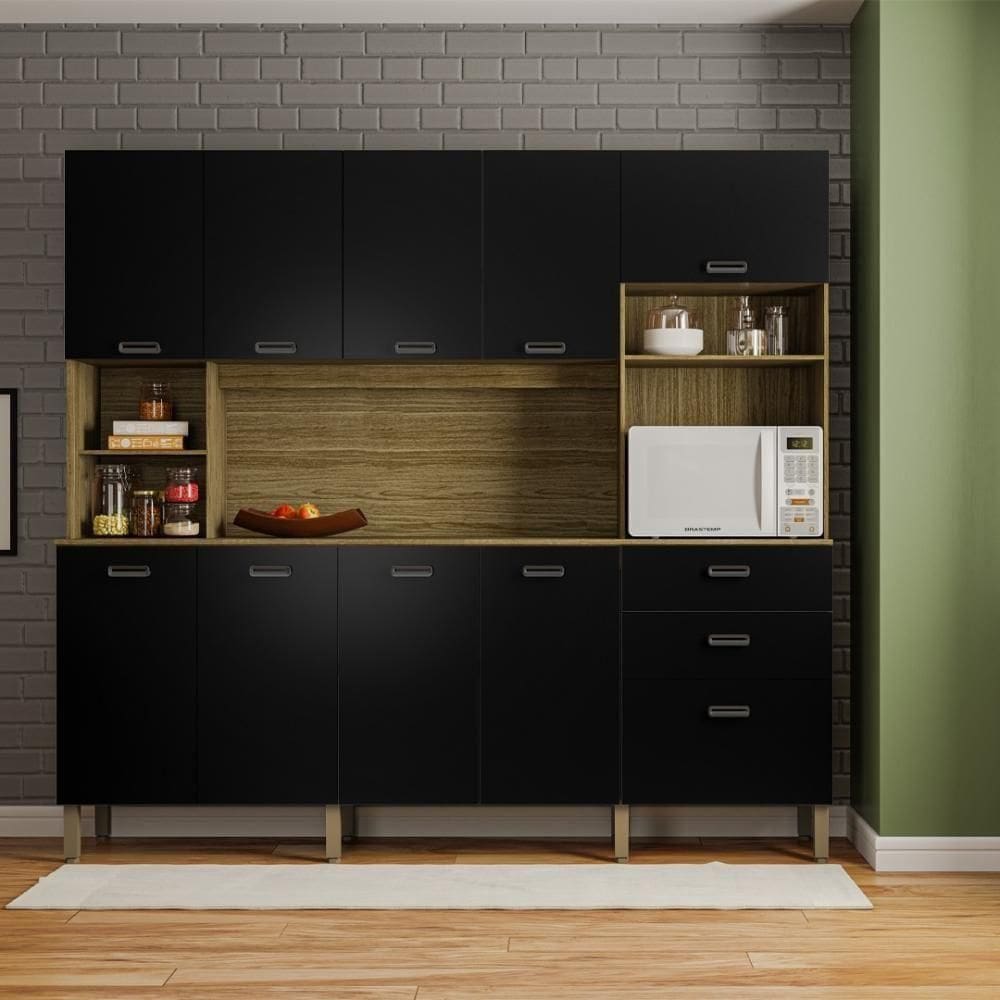 Armario De Cozinha Compacta 10 Portas 2 Gavetas Intense Freijó-nero