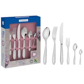 Faqueiro Tramontina Inox Completo 30 peças Laguna Jogo de Talheres Serve 5 Pessoas com Desenho no Cabo