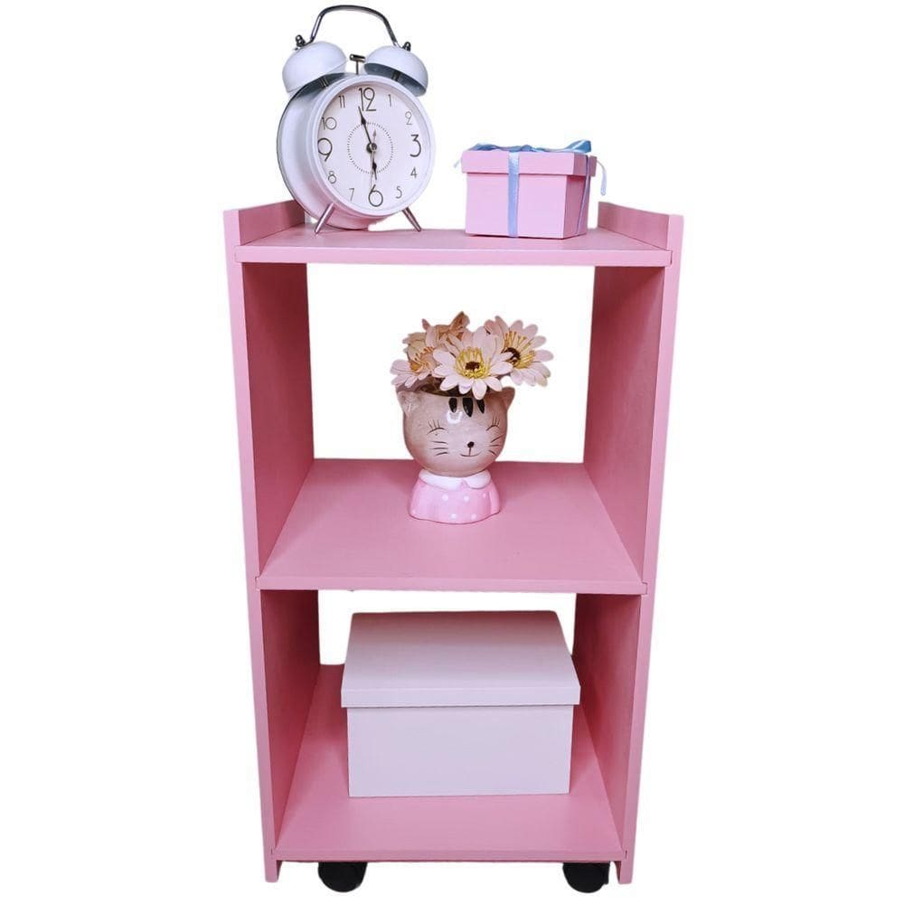 Mesa De Cabeceira Com Rodinhas Giratórias 100% Mdf Rosa