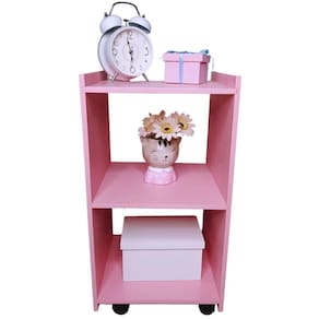 Mesa De Cabeceira Com Rodinhas Giratórias 100% Mdf Rosa