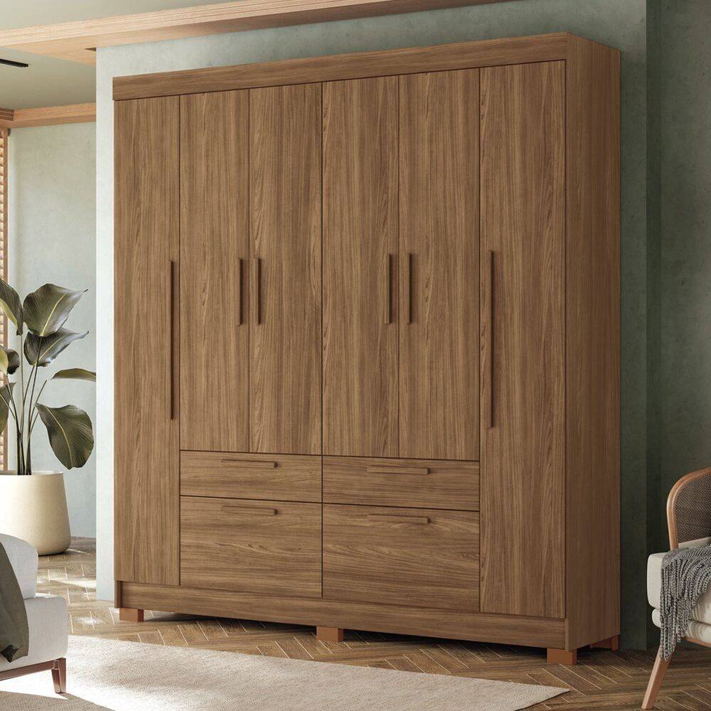Guarda-roupa 6 Portas 4 Gavetas com Espelho Mdp Guarapuava Jatoba