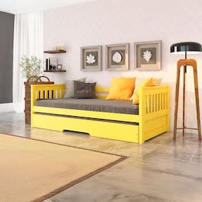 Bicama Solteiro Mission Estilo Sofá em Madeira Maciça/mdf Amarelo