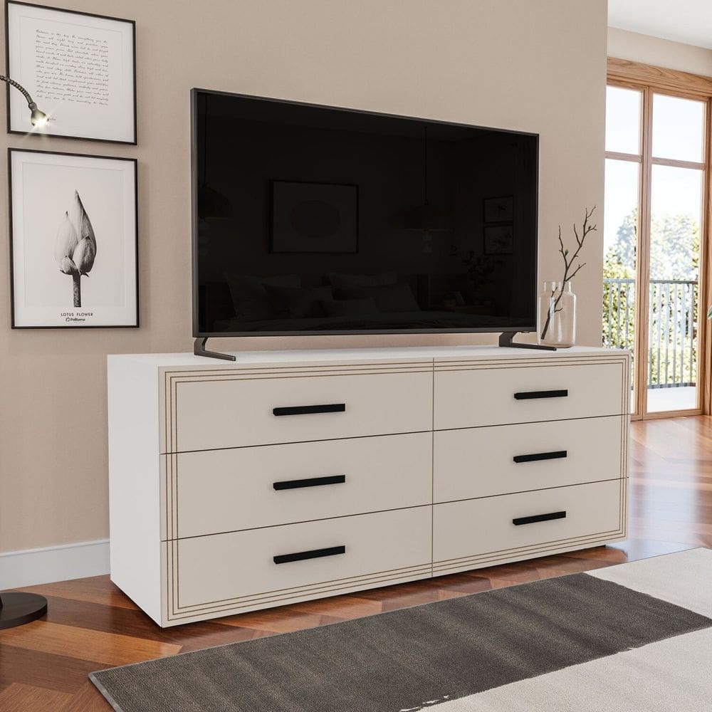 Cômoda 6 Gavetas 611x150,1x46 Cm Valência Branco/Creme