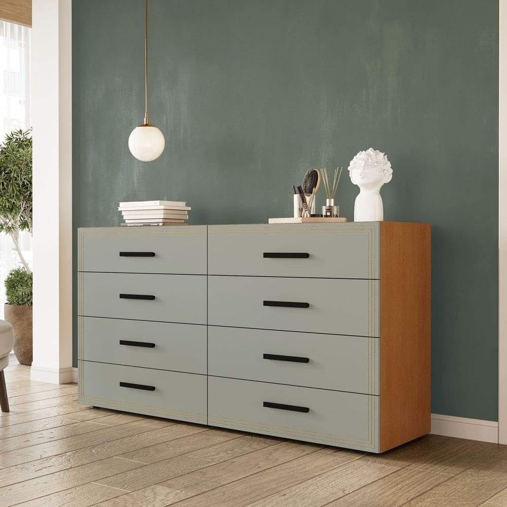Cômoda 8 Gavetas 83,5x150x46 Cm Valência Freijó/Verde