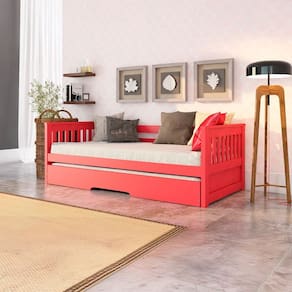 Bicama Solteiro Mission Estilo Sofá em Madeira Maciça/mdf Vermelho