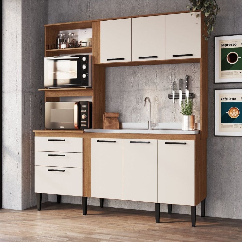Cozinha Compacta 208cm X 185cm Compactas Freijó/Off White