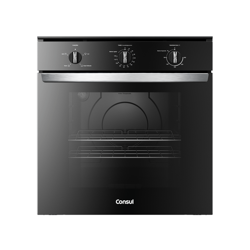 Forno de embutir elétrico Consul 84L preto com Timer Autodesligamento e Grill - COB84BE