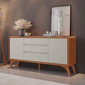 Buffet 2 Portas 3 Gavetas 165cm Pés em Madeira Maciça Ares Naturalle/Off White