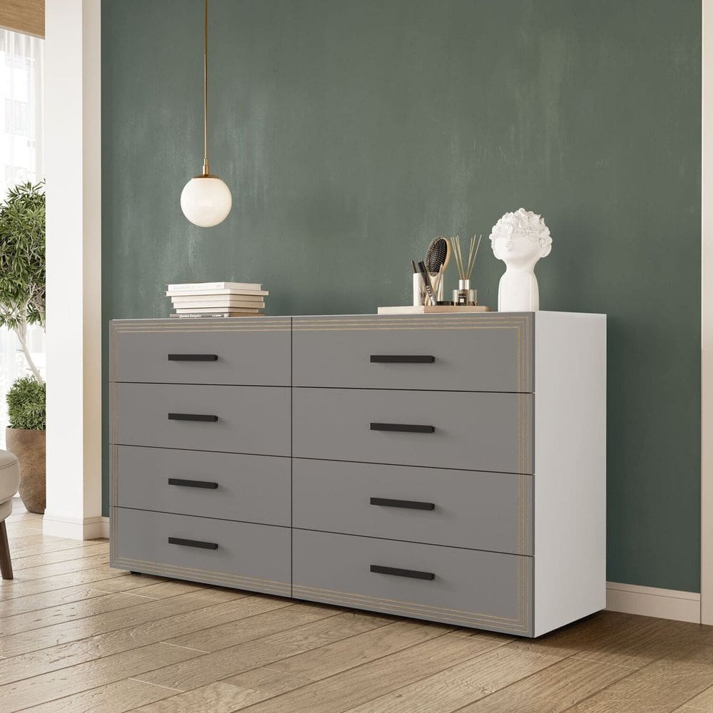 Cômoda 8 Gavetas 83,5x150x46 Cm Valência Branco/Cinza
