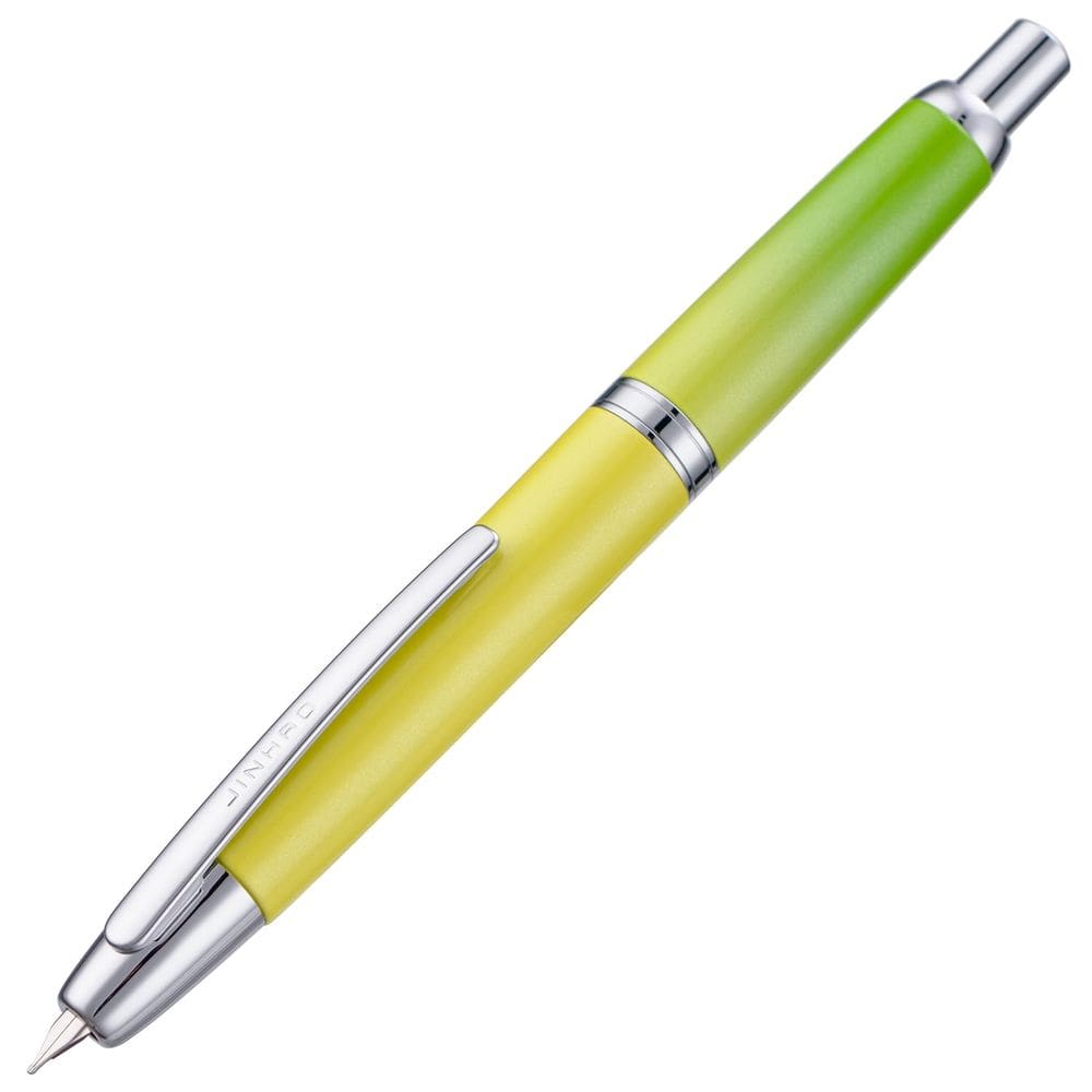 Caneta-tinteiro Jinhao 10 sem tampa com ponta fina verde gradiente em caixa