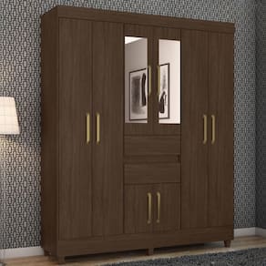 Guarda Roupa Casal 8 Portas Com Espelho E 2 Gavetas Paranaguá ébano Touch