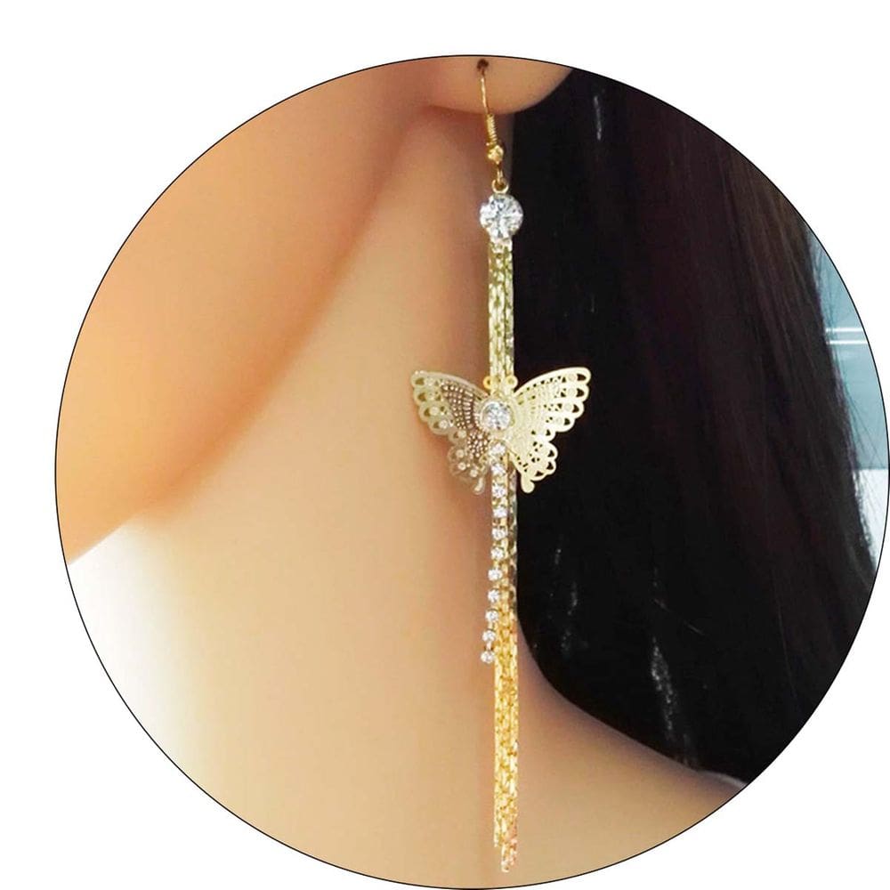 Brinco Feminino Delicado Franja Strass Diamante Borboleta Do