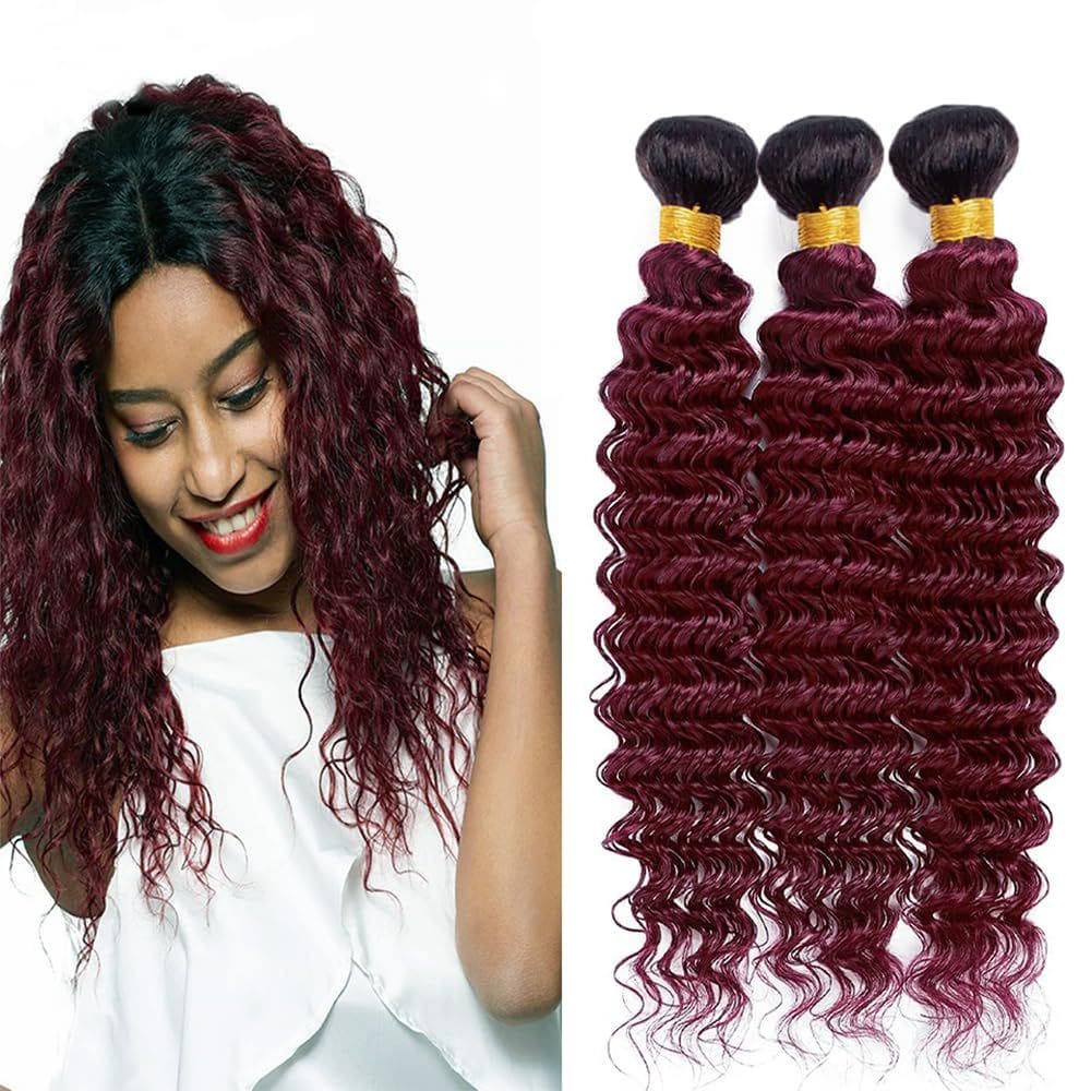 Extensões de cabelo Nuailisex Ombre Burgundy Deep Wave 35-45cm