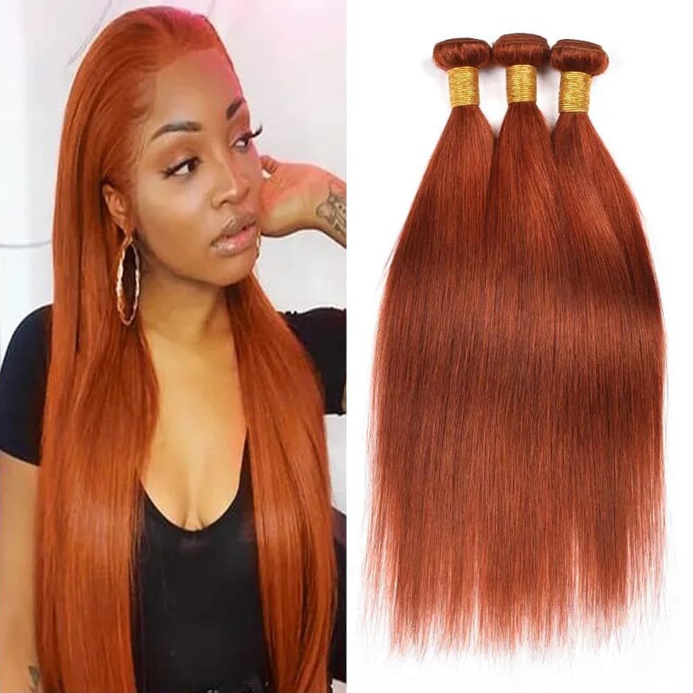 Pacotes de cabelo Yuksoocosh Ginger Burnt Orange 3 pacotes 22-26 polegadas