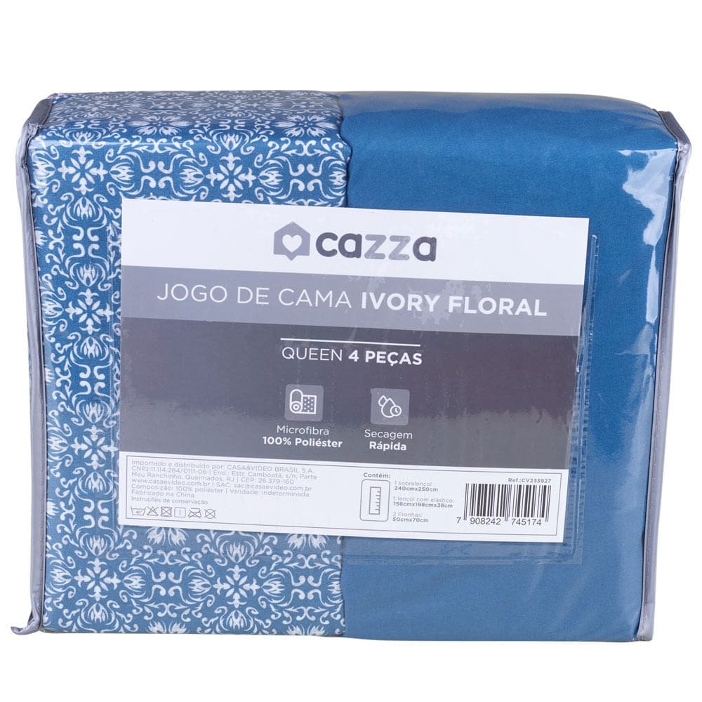 ogo de Cama Queen Cazza Ivory Floral em Microfibra Estampado - ItemVariado