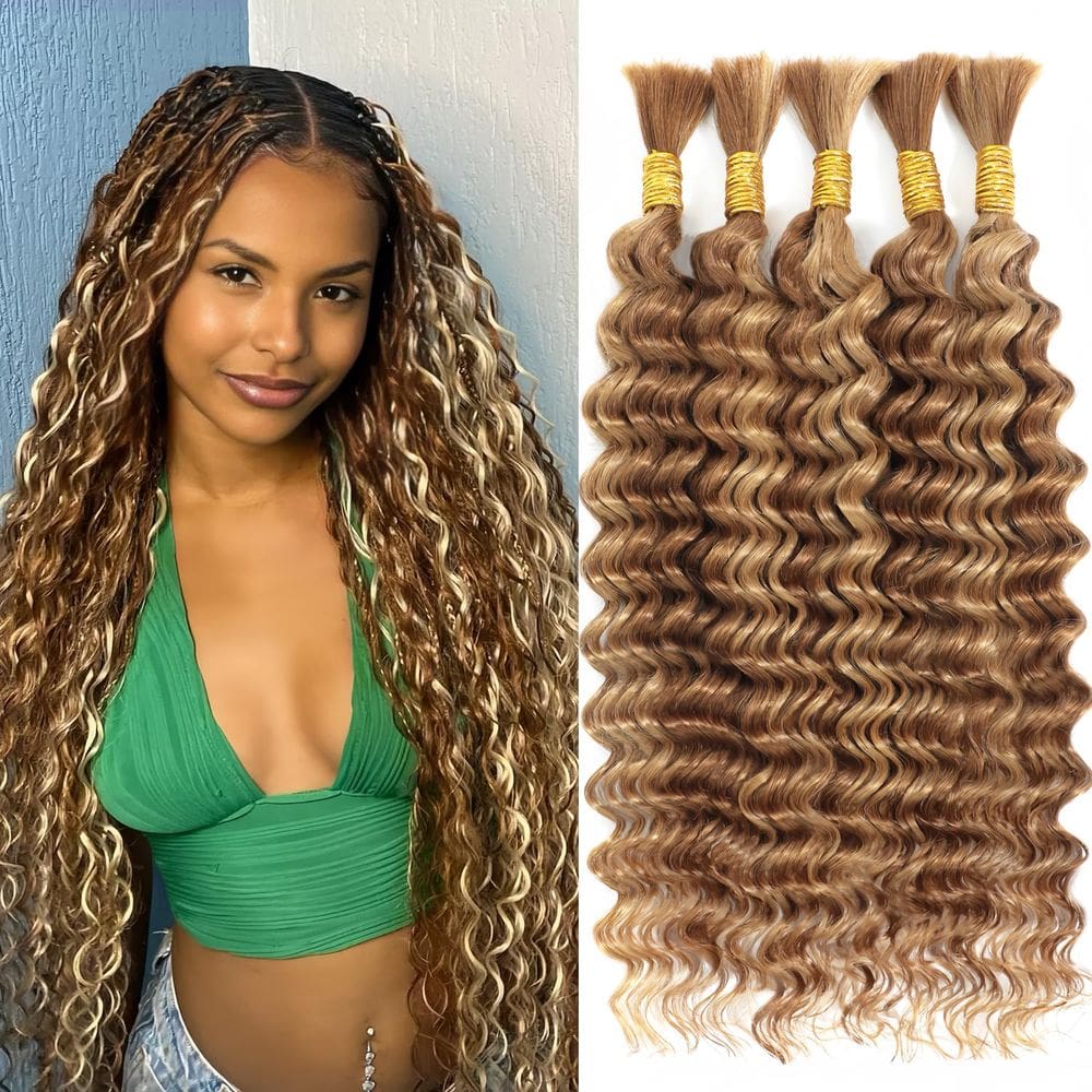 Cabelo trançado humano OKAABAY Deep Wave 22 polegadas e 5 pacotes