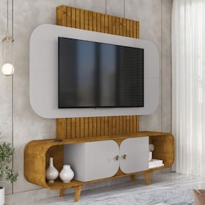 Home Estante Rack Embau Para Tv Até 75 Polegadas Naturale/Off White