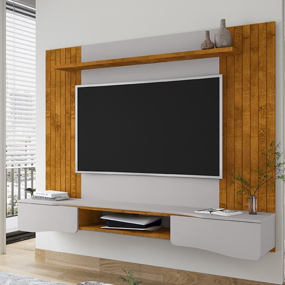 Painel Suspenso Buzios Sala Tv Até 60 Polegadas Com 2 Portas Naturale/Off White