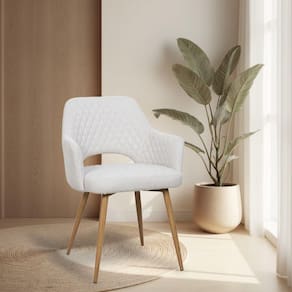 Cadeira De Jantar Dakota Estrutura Aço Carbono Laminado Natural Com Estofado Linho Cru