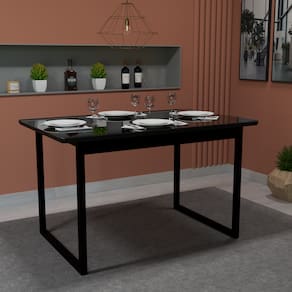 Mesa De Jantar Retangular 120x80 Estilo Industrial Compacta MDF E Ferro Para 4 Pessoas