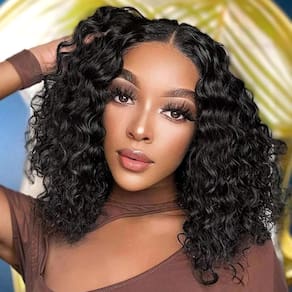 Peruca ALISFEEL Water Wave Lace Front Bob 35 cm de cabelo humano