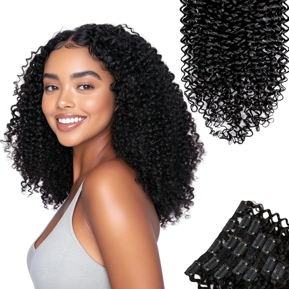 Extensões de clipe SIYUSI Kinky Curly 120 g 7 unidades de 18 polegadas