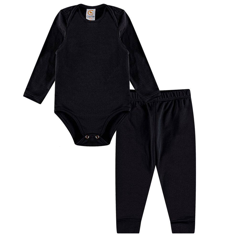 Kit Pijama Térmico Body e Calça Bebê Ultra Comfort Preto Costão