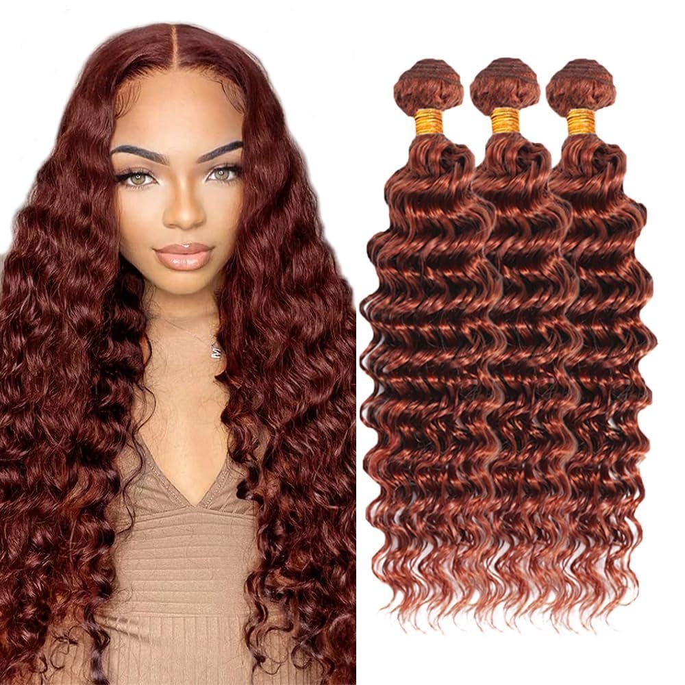 Extensões de cabelo HuxoWax Copper Deep Wave 8A Brazilian 24-28
