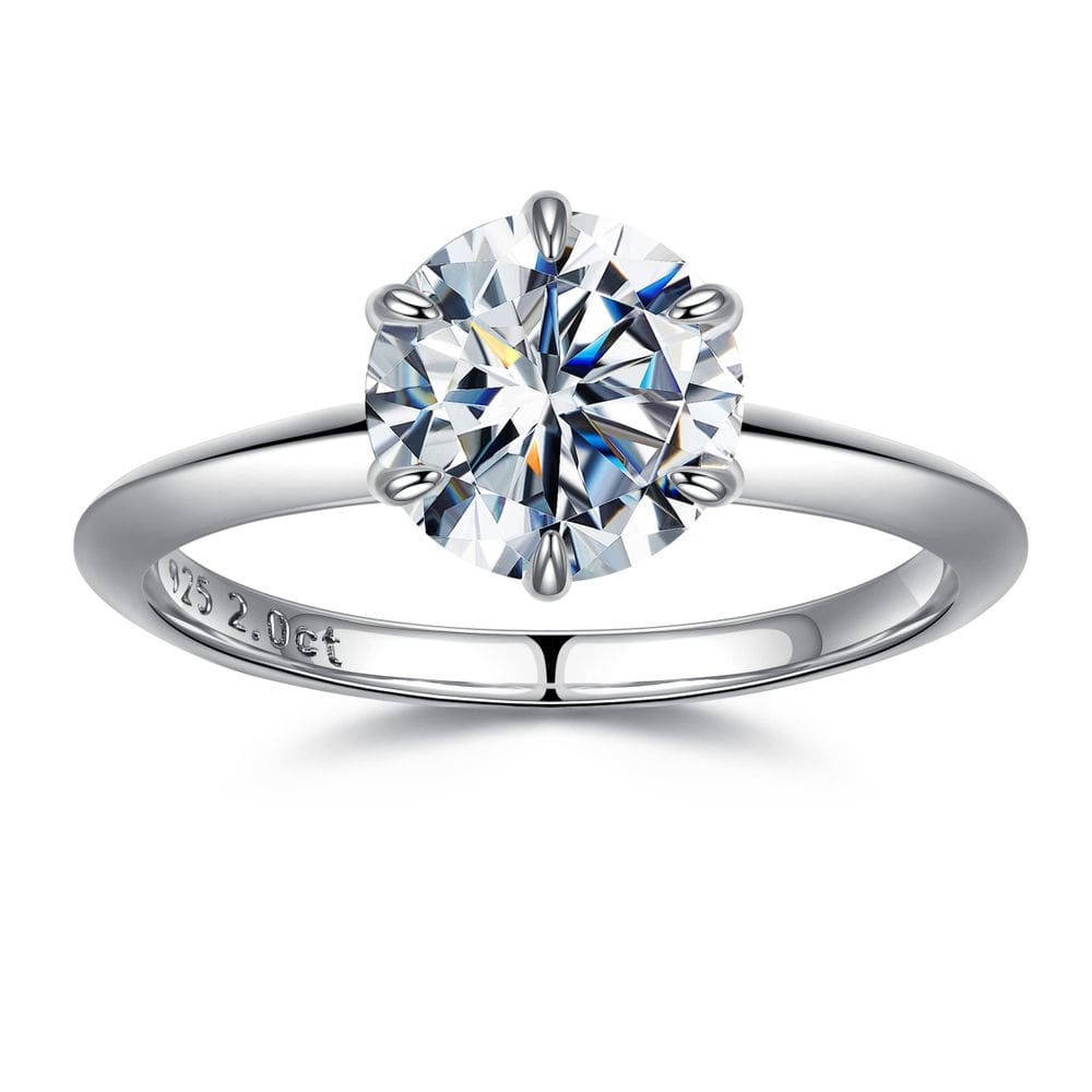 Anel SMILEST redondo Moissanite Solitaire de 2 quilates em prata 925