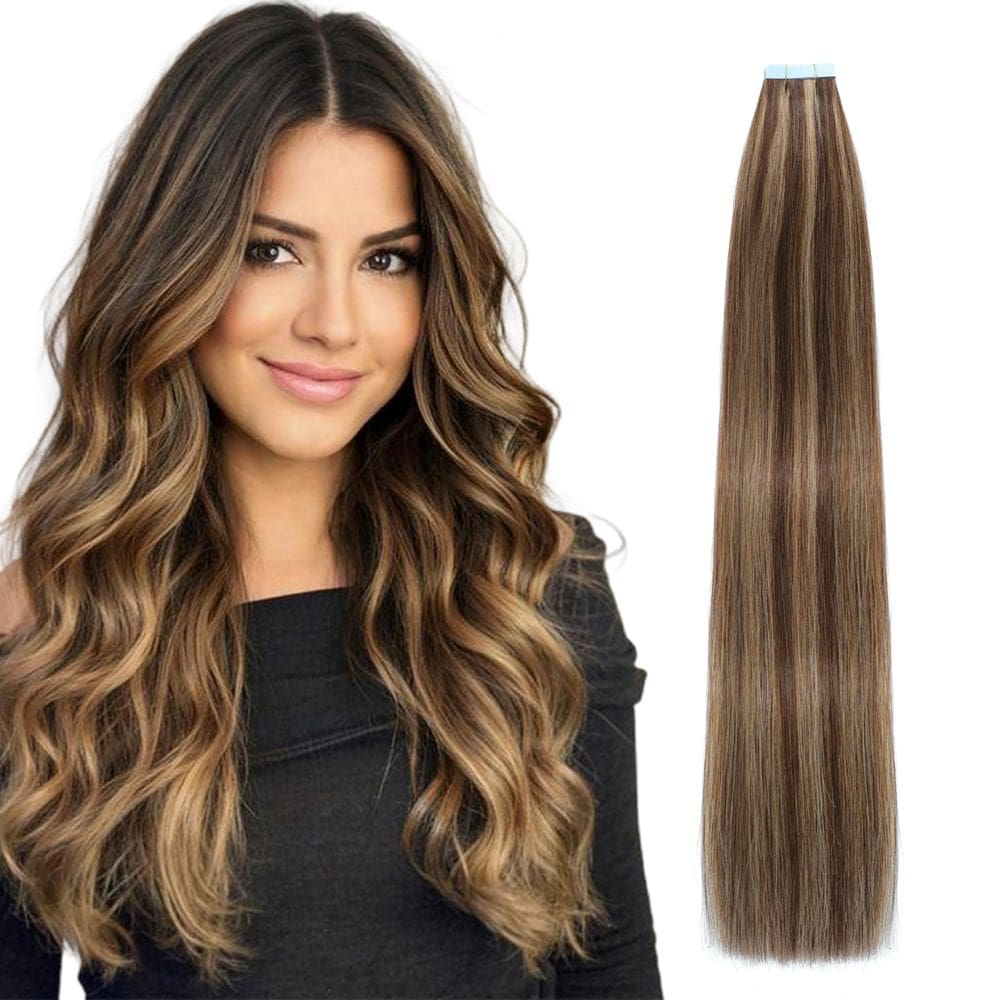 Fita adesiva em extensões de cabelo Lveyan 18 cm castanho chocolate/loiro escuro