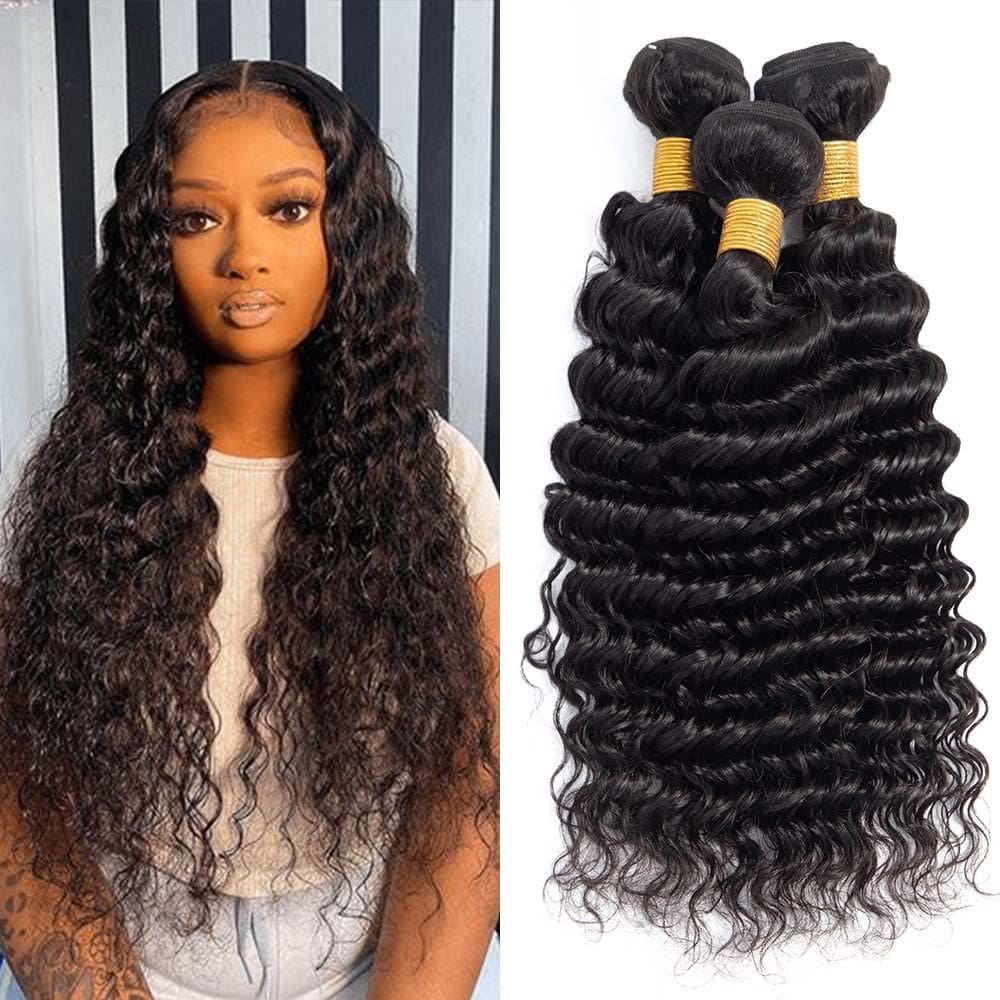 Pacotes de cabelo MAMART Deep Wave Brazilian Virgin Black 20-76cm