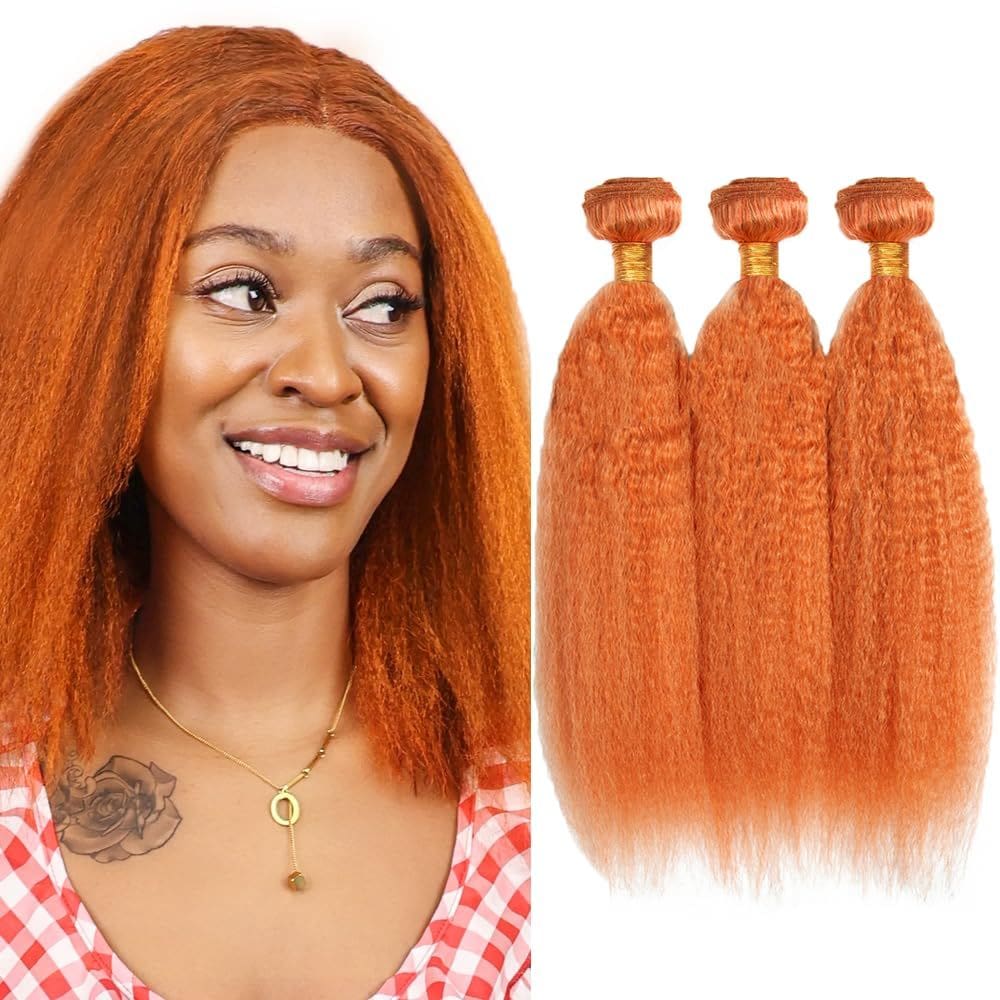 Pacotes de cabelo WuvusNM Ginger Orange Yaki Straight 14 16 18