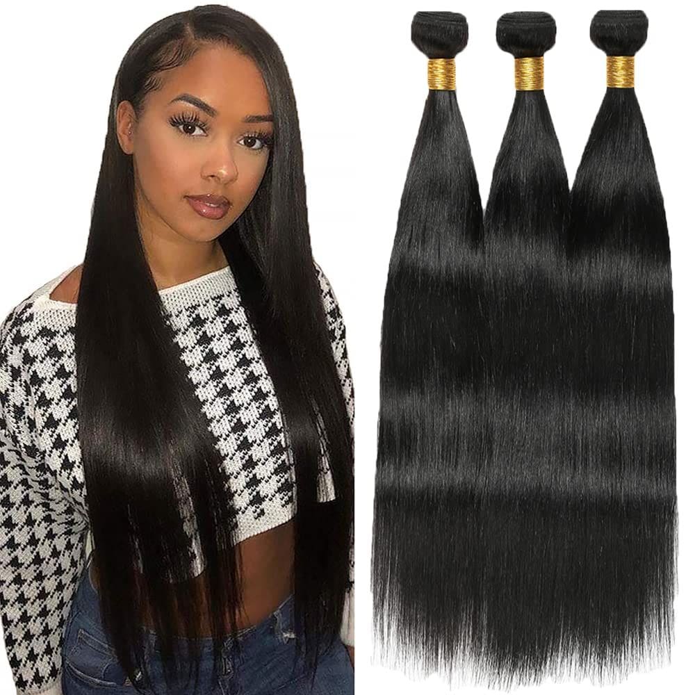 Pacotes de cabelo MAMART Straight Brazilian Remy 8-30 polegadas em preto natural