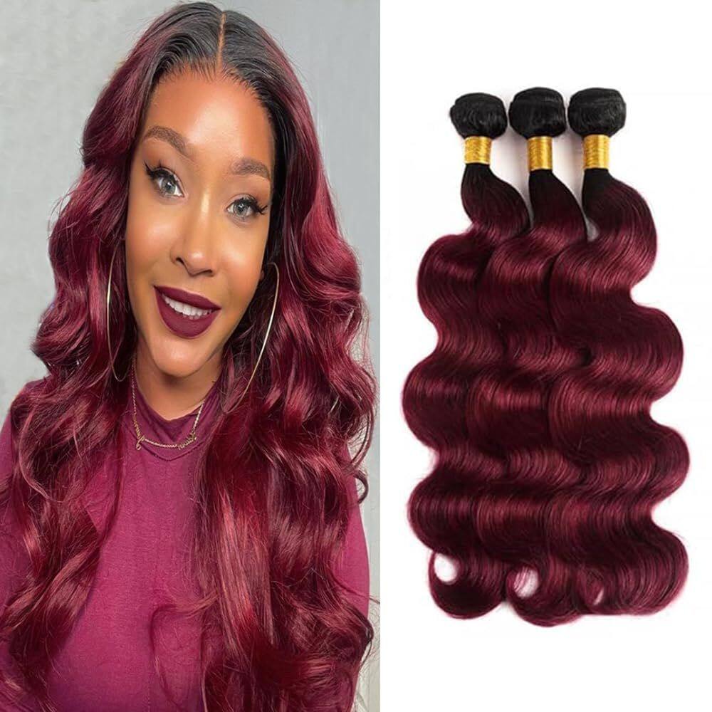 Extensões de cabelo Nuailisex Burgundy Body Wave 3 Bundles 56-66cm
