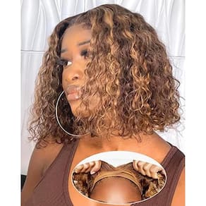 Peruca BELIANA Highlight Ombre Curly Bob 25 cm Cabelo humano 180%
