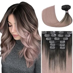 Extensões de cabelo Ukira Ombre Clip em cabelo humano real de 14"