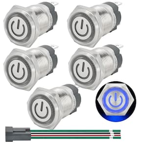 Interruptor com botão de pressão ZJWZJH 15A 16mm com travamento azul 120V