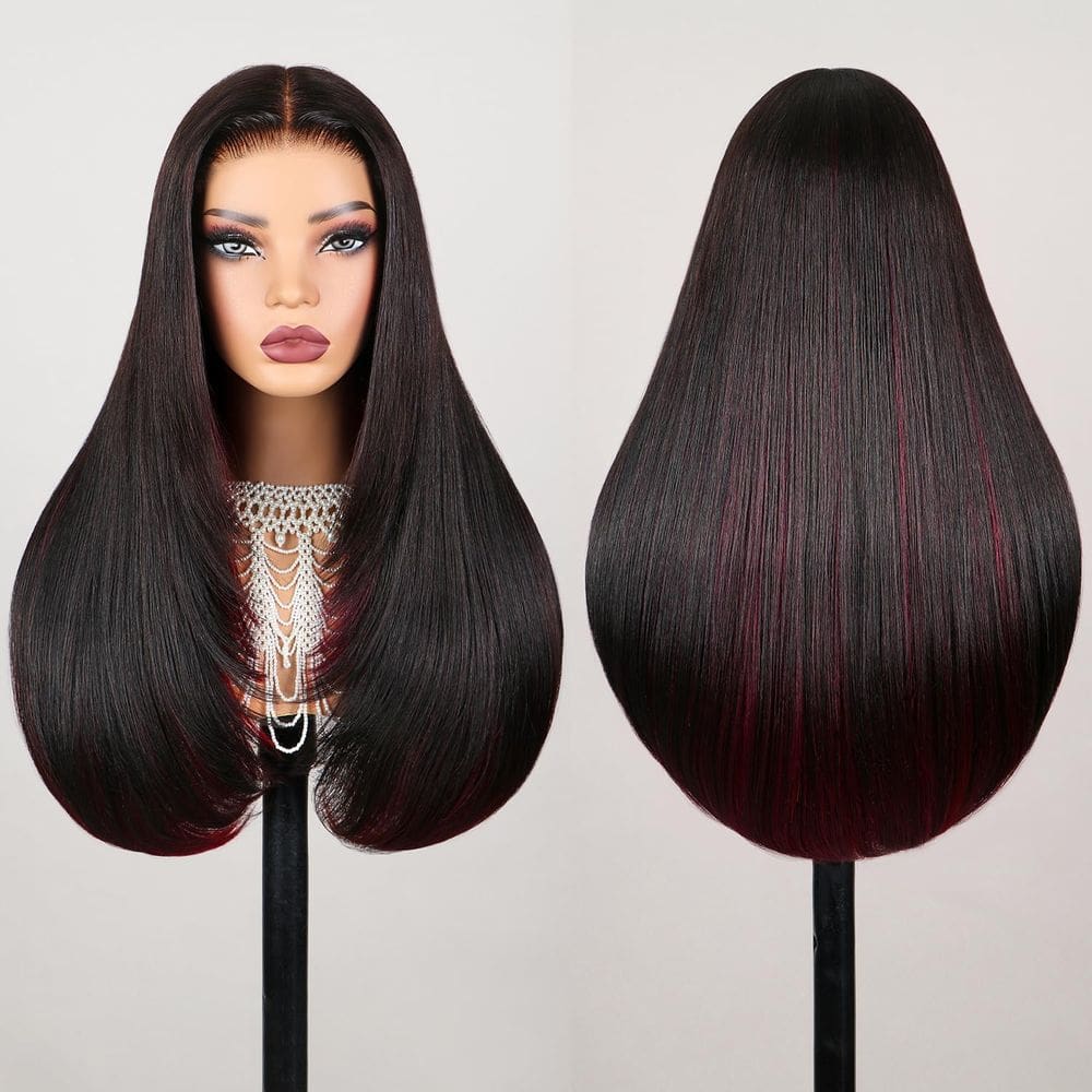Peruca TESLAL Burgundy Mixed Black Wear and Go Glueless 26&quot;