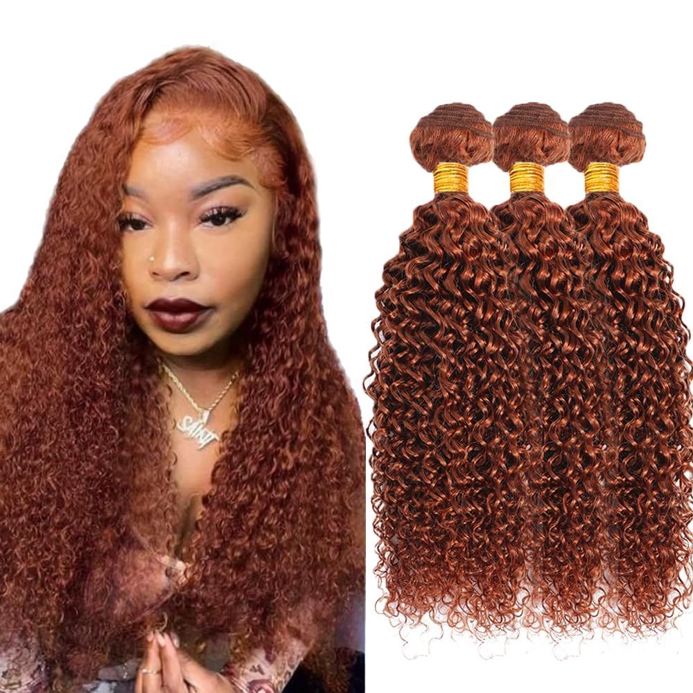 Pacotes de cabelo HuxoWax Color #33 Marrom avermelhado Kinky Curly 50-60 cm